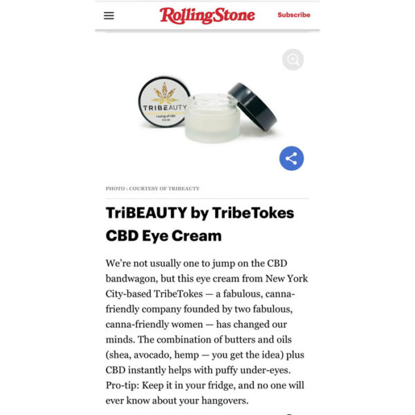 Published article on TribeTokes CBD Skincare Bundle in RollingStone