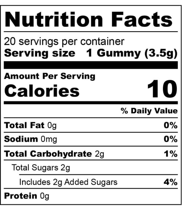 TribeTokes Gems Gummies Nutrition Facts