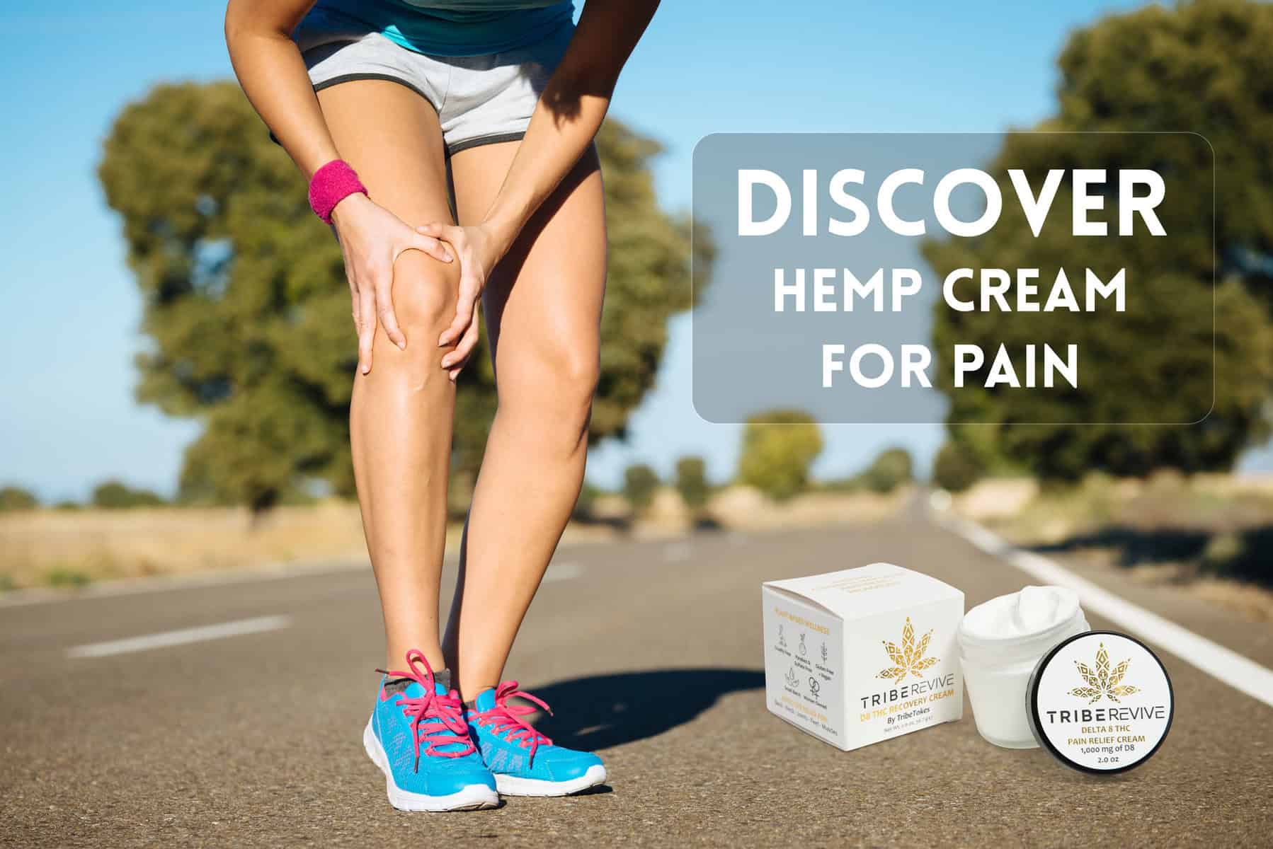 Woman Rubbing Knee Joint, Turning to hemp cream to help her pain 