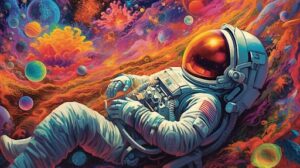 Astronaut floating in space, representing the intense, long-lasting effects of ingested THC.