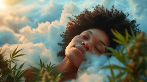 A woman sleeping soundly after using TribeTokes' CBN and CBD-infused sleep gummies.